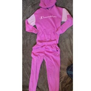 Champion Girls Pink Hoodie and Sweatpants Tracksuit Set Size Medium 8